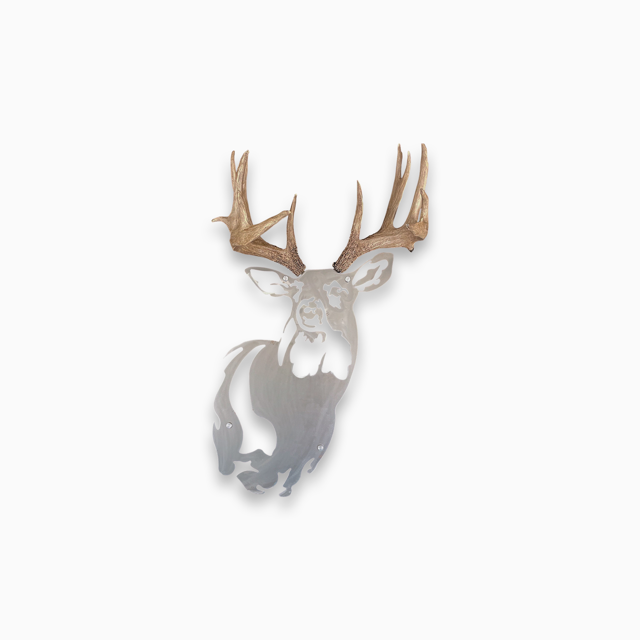 A metal wall decor by Dekor Nature made from real Deer antlers mounted on a metal head