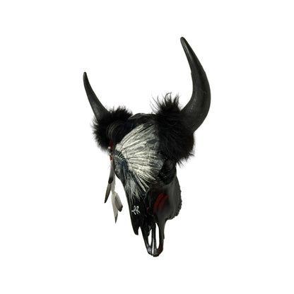 A Bison Engraved Skull Taxidermy Wall Decor featuring a Native American chief