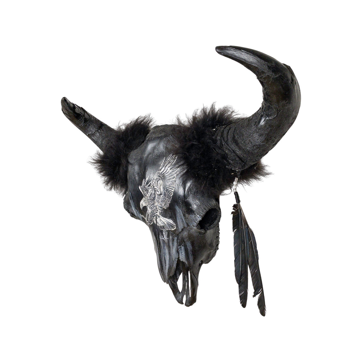 A Bison Engraved Skull Taxidermy Wall Decor featuring an eagle with a Native American chief